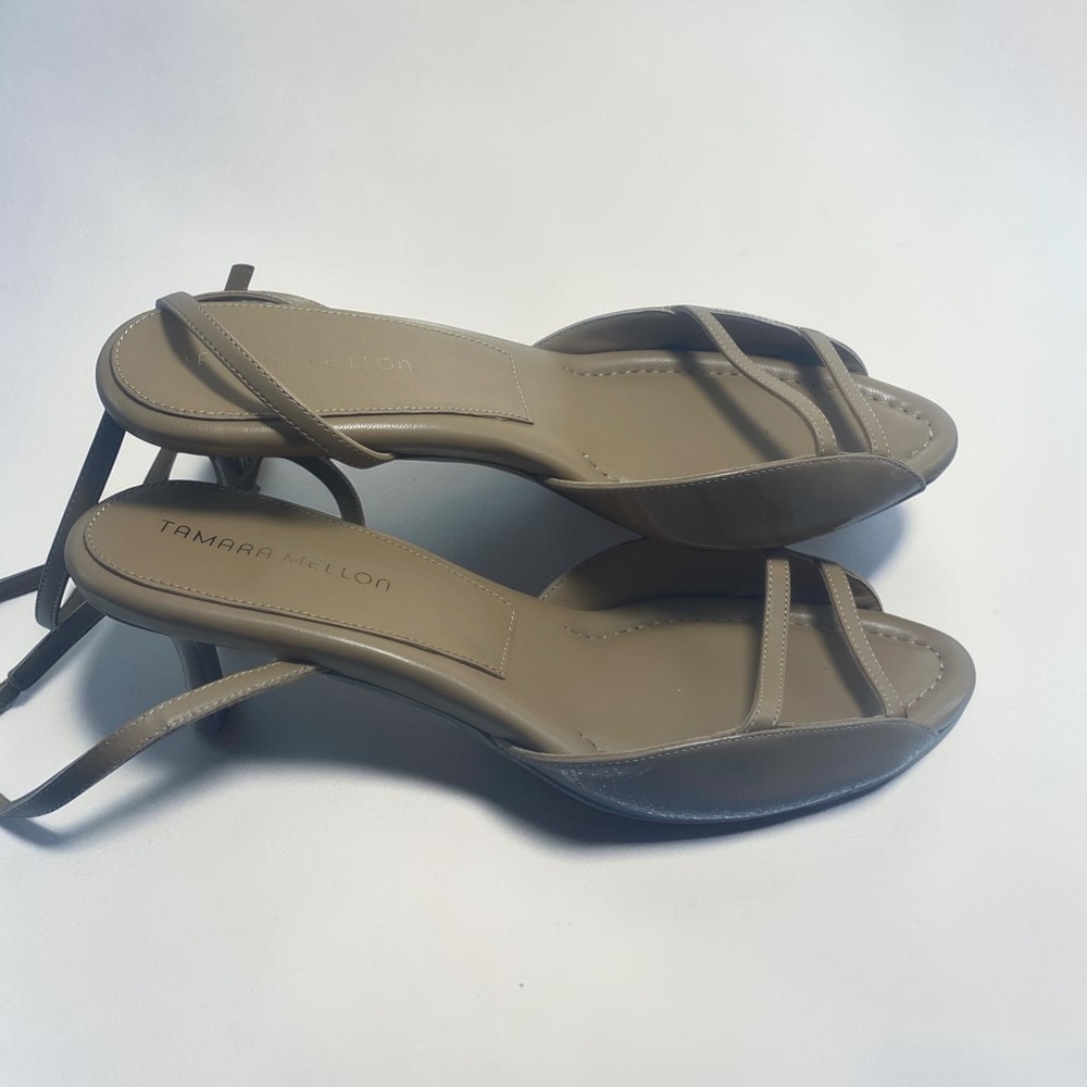Tamara Mellon Tan Leather Strappy Kitten Heel Ankle Strap Sandals Size 10 Spain